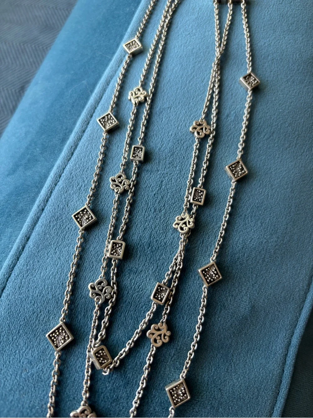 Vintage Silver Station Necklace with Decorative Charms